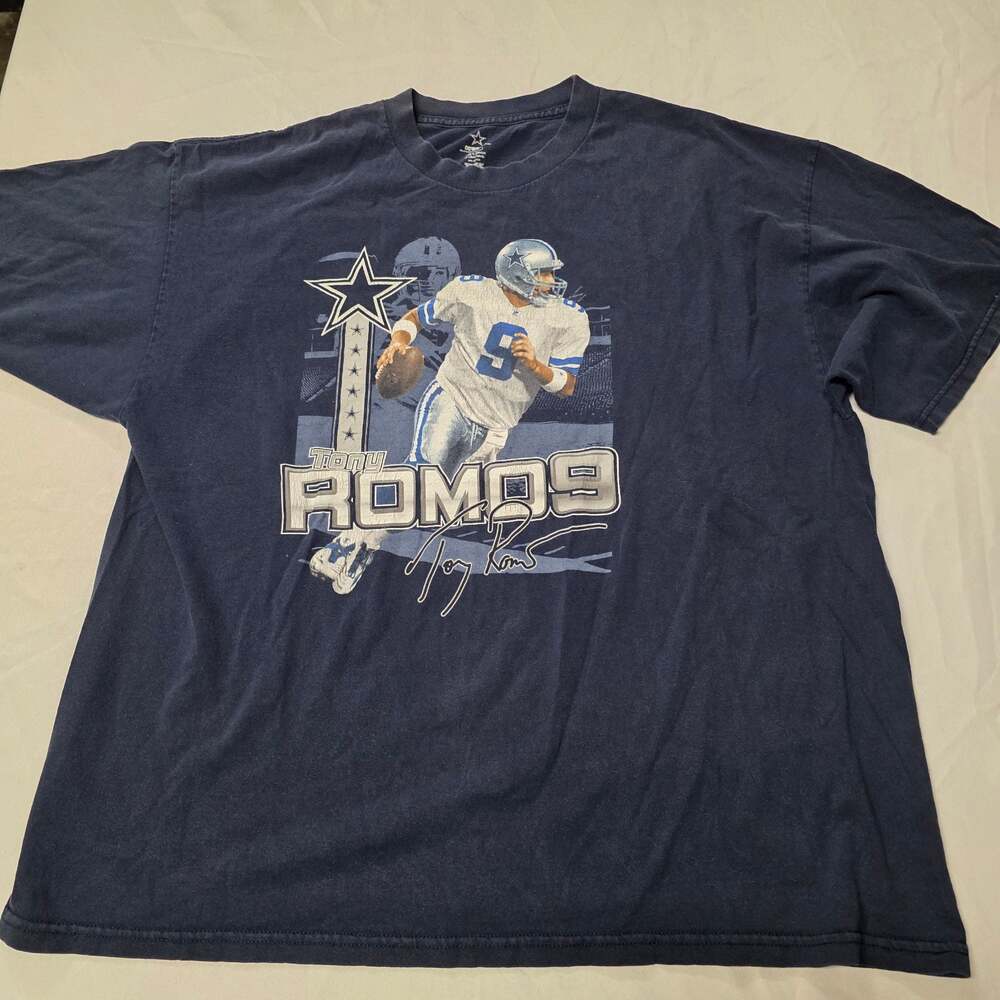 Dallas Cowboys Authentic Apparel Tony Romo #9 Graphic T-Shirt Navy Blue Men's XL